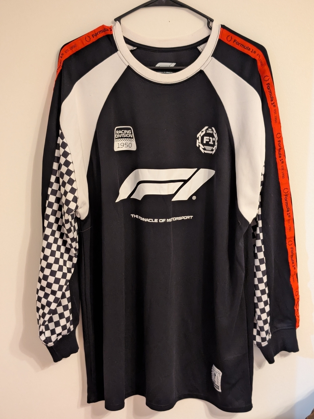 F1 Black & White Racing Jersey with Red Trim